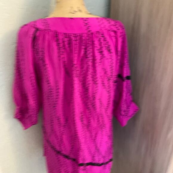 Silk Lux floral tunic square scoop neck pink black Y2k 100% silk top mini dress - Picture 11 of 16
